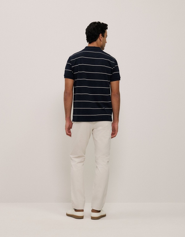 Trenery - Pique Stripe Monogram Polo in Navy