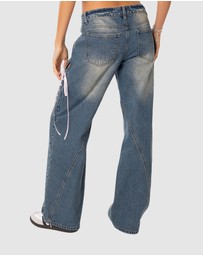 EDIKTED - Low Rise Ribbon Lace Up Jeans