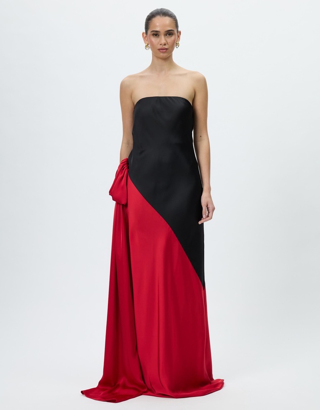 Norma Kamali - Spliced Bias Strapless Gown With Bow