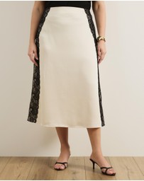 Atmos&Here Curvy - Mirelda Satin Lace Midi Skirt
