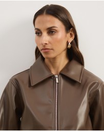 Atmos&Here - Renna Faux Leather Bomber Jacket
