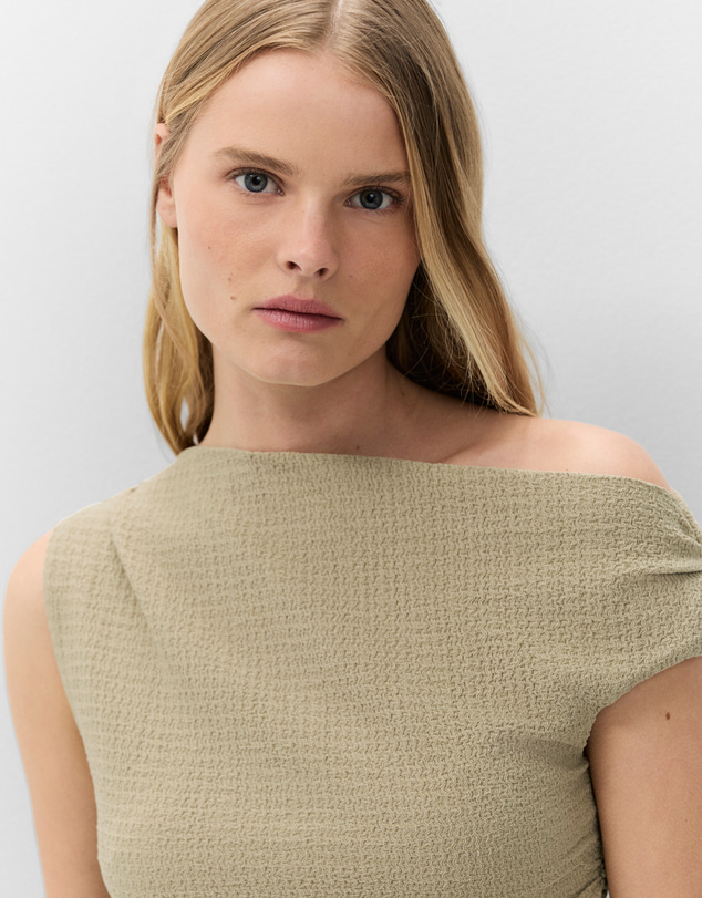 UNISON - Textured Drape Shoulder Top