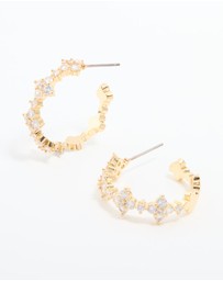 Lovisa - Gold Plated Cubic Zirconia Flower Large Round Hoop Earrings