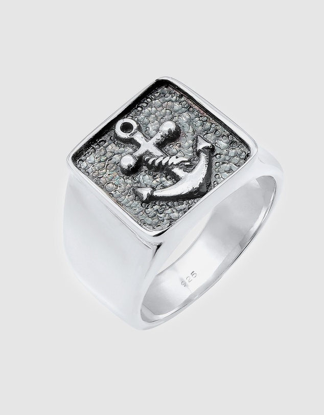 Kuzzoi - ICONIC EXCLUSIVE - Signet Ring with Anchor Emblem in Oxidised 925 Sterling Silver