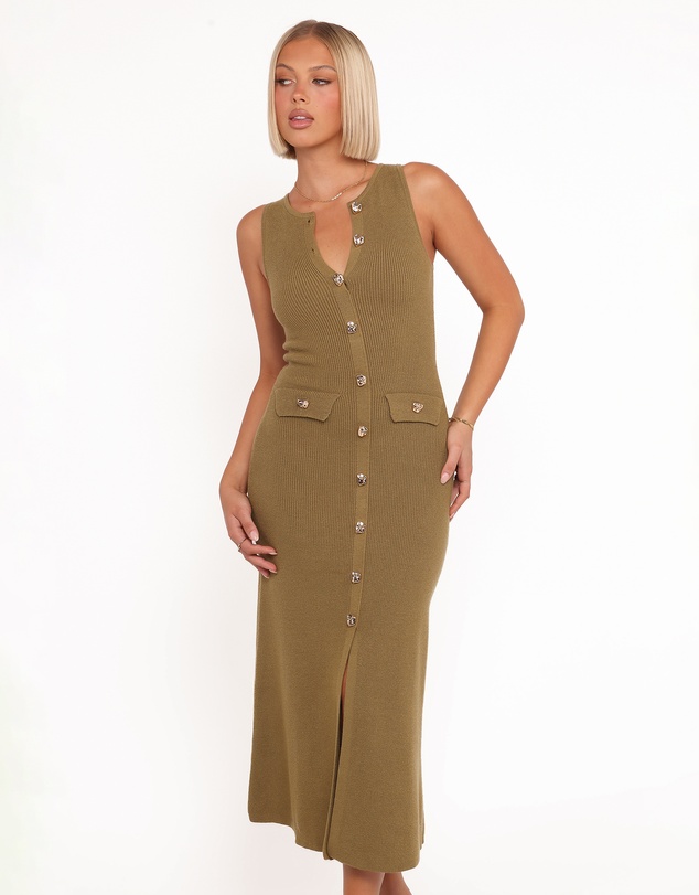 Petal & Pup - Aspen Button Up Knit Dress - Olive