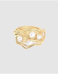 Elli Jewelry - Ring with Cultured Freshwater Pearls 925 Sterling Silver Gold Plated