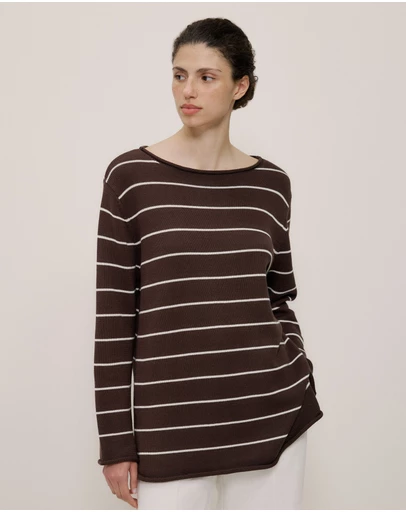 Trenery - Cotton Stripe Knit Tunic in Coffee