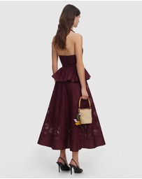 Self Portrait - Linen Peplum Midi Dress