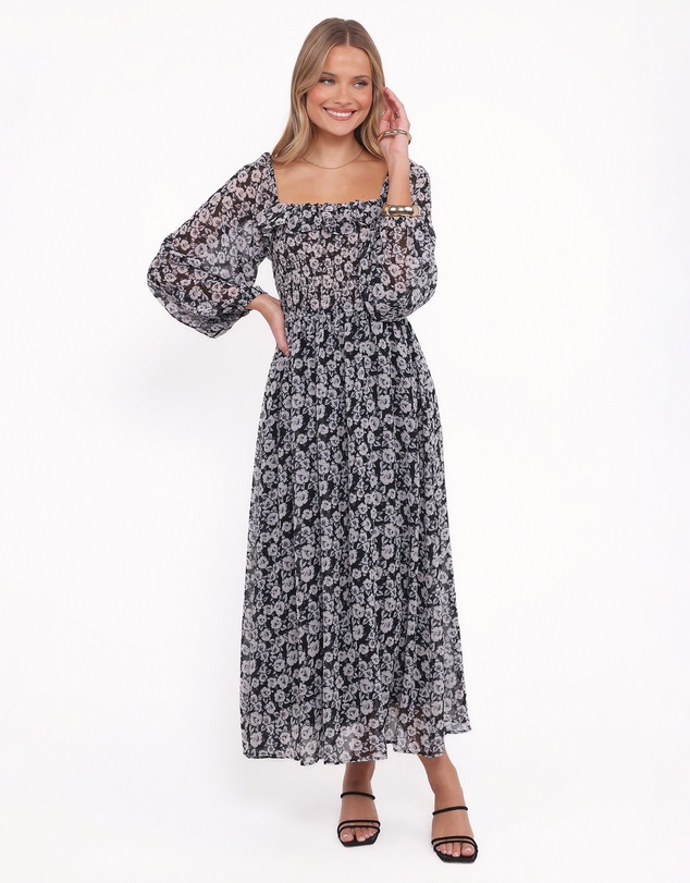 Petal & Pup - Faith Long Sleeve Maxi Dress - Black Floral