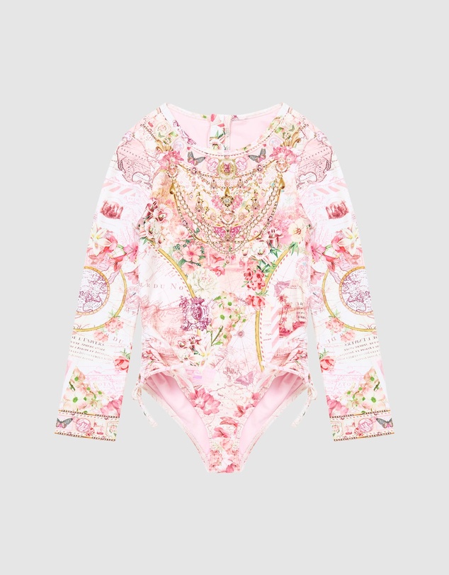 Camilla - Ruched Tie Side LS Paddle Suit - Kids-Teens