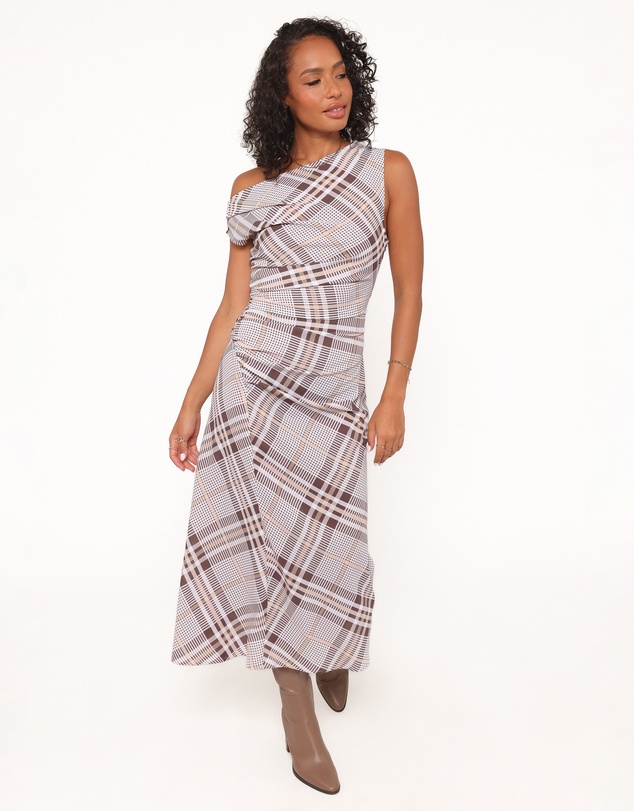 Petal & Pup - Dawn Off Shoulder Midi Dress - Plaid