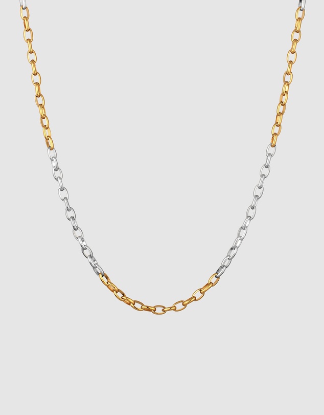Kuzzoi - ICONIC EXCLUSIVE - Necklace Male Round Chain 925 Sterling Silver Bicolor