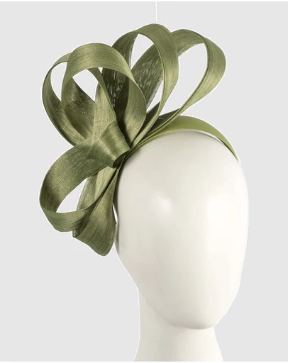 Fillies Collection - Olive Silk Abaca Loops Racing Fascinator