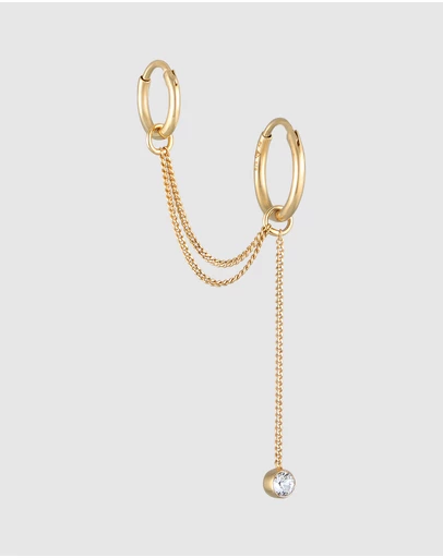 Elli Jewelry - Earrings Creoles Ear Chain Modern with Crystals in 925 Sterling Silver