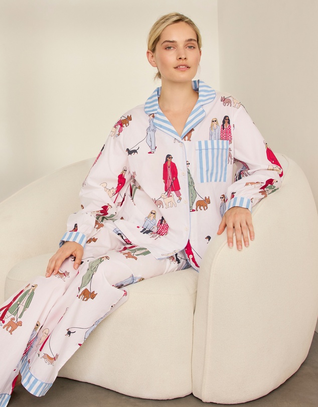 Chelsea Peers - Organic Cotton Ladies Walking Dogs Long Pyjama Set