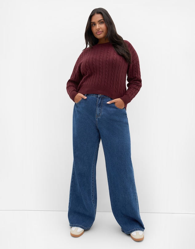City Chic - Plus size Kenia Crew Neck Knit Jumper - wildberry