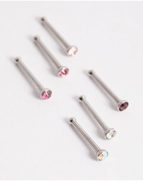 Lovisa - Surgical Steel Multi Cubic Zirconia Clear Nose Stud 6-Pack