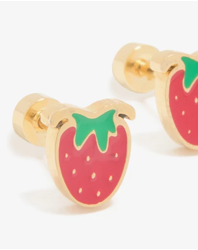 Lovisa - Kids Gold Plated Surgical Steel Enamel Strawberry Flat Back Studs
