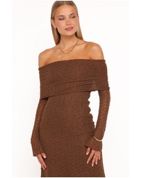 Petal & Pup - Wilma Off Shoulder Dress - Brown