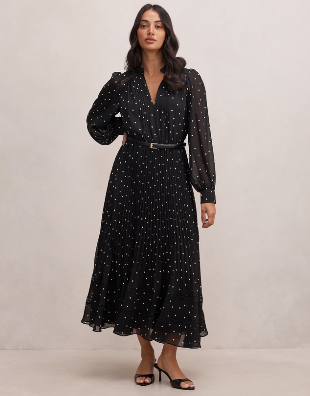 Forever New - Clara Pleated Lace Trim Midi Dress