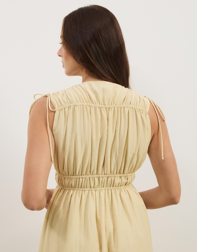 Atmos&Here - Luna Linen Blend Sleeveless Gathered Maxi Dress