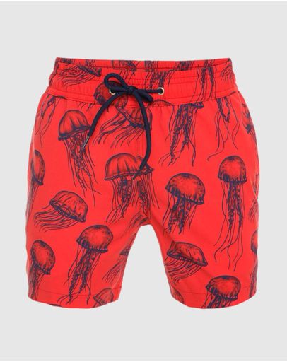 Boys Red Swimshorts With Jellyfish