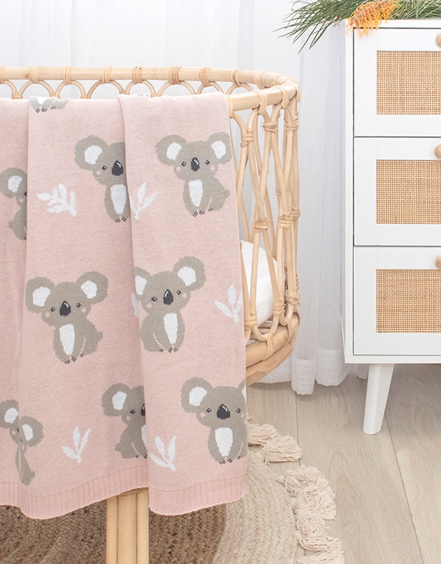 Living Textiles - Australiana Jacquard Blanket - Koala/Blush