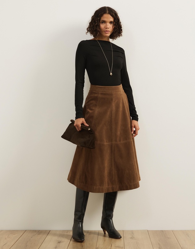 Atmos&Here - Frances Suede Flare Midi Skirt