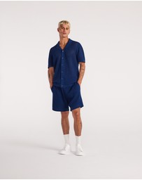 Calibre - Eyelet Mesh Knit Shirt Delft Blue