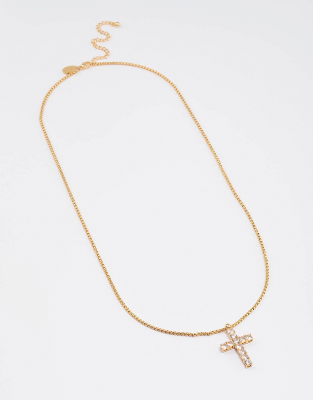 Lovisa - Waterproof Gold Plated Stainless Steel Cubic Zirconia Cross Necklace