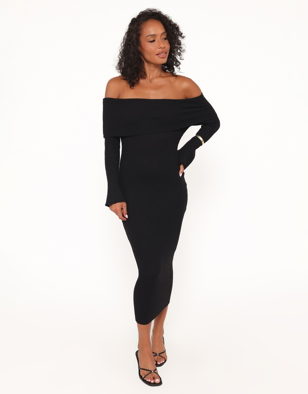 Petal & Pup - Domitia Off Shoulder Knit Dress - Black