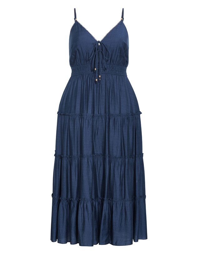 City Chic - Plus size Aiza Tier Maxi Dress - petrol