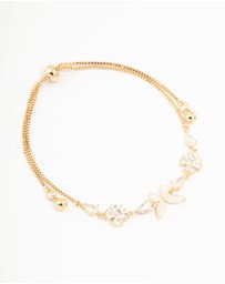 Lovisa - Gold Plated Cubic Zirconia Butterfly & Flower Toggle Bracelet