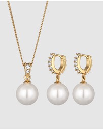 Elli Jewelry - Jewelry Set with Pearls and Crystals 925 Sterling Silver Gold-plated