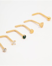 Lovisa - Gold Plated Surgical Steel Heart Diamante Nose 6-Pack