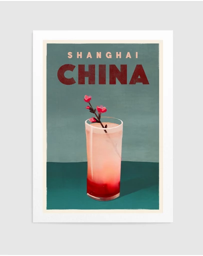 Olive et Oriel - Travel Poster Cocktail Shanghai China by The Whiskey Ginger Art Print