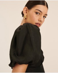 AERE - Linen Puff Sleeve Mini Dress
