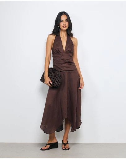 AERE - Sabel Halter Linen Midi Dress