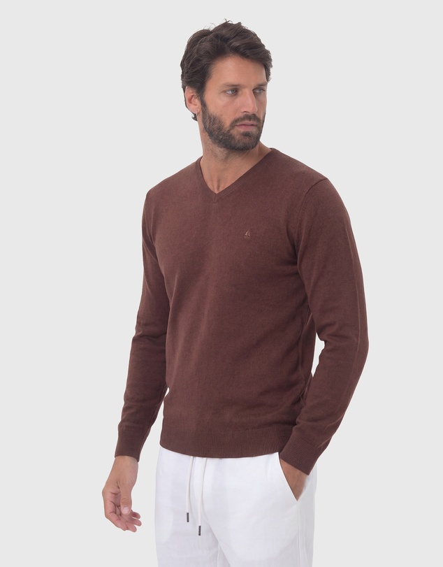 Coast Clothing - V-Neck Cotton Jumper - Chocolate