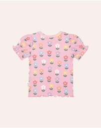 Huxbaby - Multi Colour Daisy Rib Tee - Babies-Kids