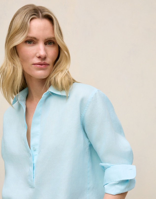 Trenery - Linen Relaxed Half Placket Shirt in Pastel Blue