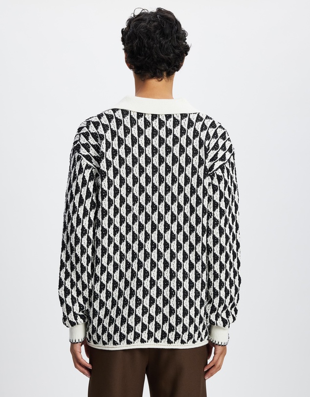 Scotch & Soda - Textured Jacquard Dropped Shoulder Long Sleeve Polo