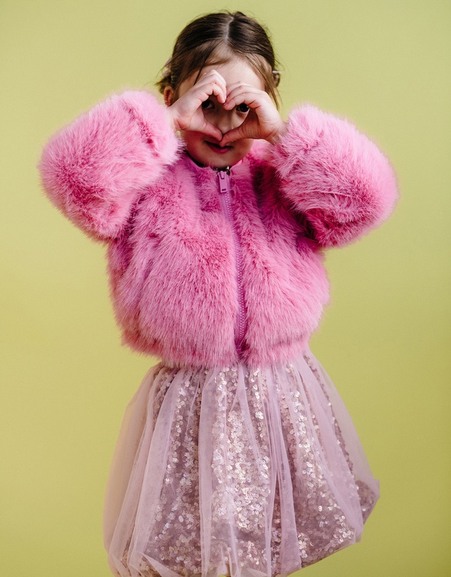 Rock Your Kid - Faux Fur Bomber Jacket In Dusty Pink