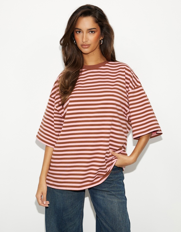 Dazie - Nostalgia Stripe Oversized Boyfriend Tee