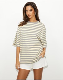 Dazie - Nostalgia Stripe Oversized Boyfriend Tee