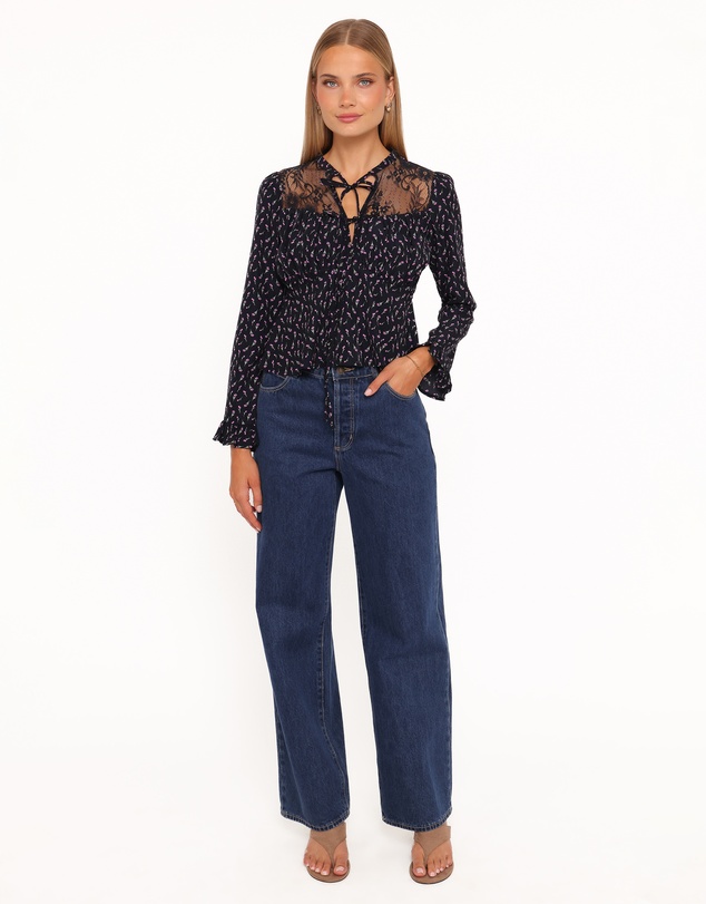 Petal & Pup - Caoimhe Lace Inset Top - Navy Tulip Floral