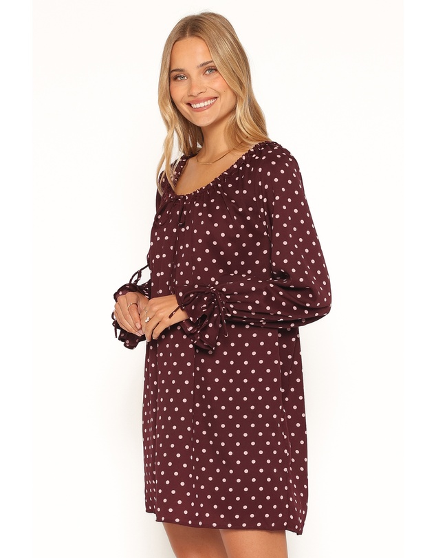 Petal & Pup - Wendy Mini Dress - Burgundy/Pink Polka Dot