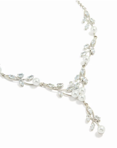 Lovisa - Silver Pearl Cubic Zirconia Y-Necklace