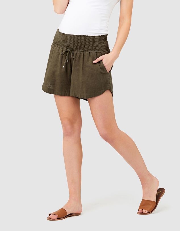 Ripe Maternity - Byron Shirred Linen Shorts