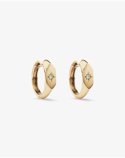 Michael Hill - Diamond Star Accent Signet Huggie Hoop Earrings in 10kt Yellow Gold